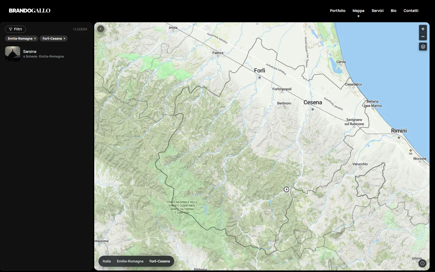 La mappa interattiva dei luoghi documentati