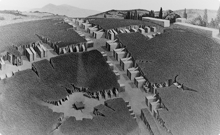 fotogrammetria e rilievo 3D: modello digitale di insediamento antico o area archeologica con strutture, documentazione del patrimonio